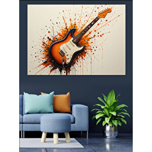 Alevli Elektro Gitar Dekoratif Kanvas - Mdf Ahşap Tablo