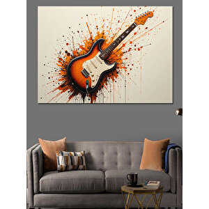 Alevli Elektro Gitar Dekoratif Kanvas - Mdf Ahşap Tablo 25x35 cm