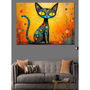 Renkli Gözlü Kedi İllüstrasyonu Dekoratif Kanvas - Mdf Ahşap Tablo 25x35 cm