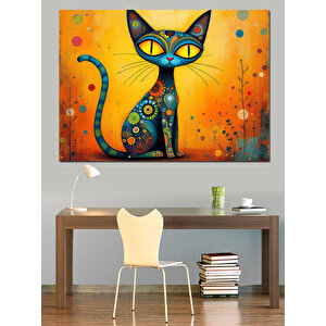 Renkli Gözlü Kedi İllüstrasyonu Dekoratif Kanvas - Mdf Ahşap Tablo