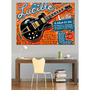 Retro Gitar İllüstrasyonu Dekoratif Kanvas - Mdf Ahşap Tablo 100x140 cm