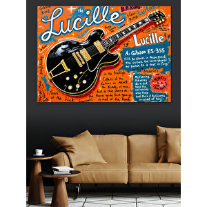 Retro Gitar İllüstrasyonu Dekoratif Kanvas - Mdf Ahşap Tablo 100x140 cm
