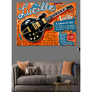 Retro Gitar İllüstrasyonu Dekoratif Kanvas - Mdf Ahşap Tablo