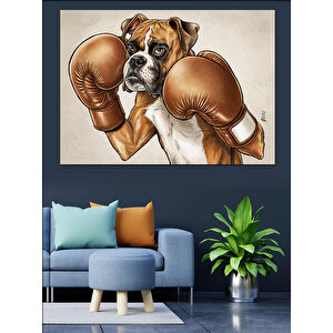 Boks Eldivenli Köpek Karikatür Dekoratif Kanvas - Mdf Ahşap Tablo 50x70 cm