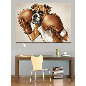 Boks Eldivenli Köpek Karikatür Dekoratif Kanvas - Mdf Ahşap Tablo 50x70 cm