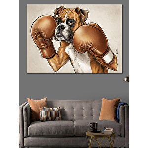 Boks Eldivenli Köpek Karikatür Dekoratif Kanvas - Mdf Ahşap Tablo 100x140 cm