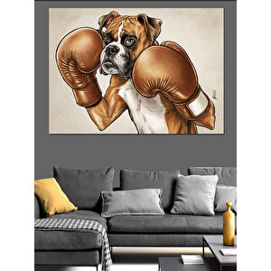 Boks Eldivenli Köpek Karikatür Dekoratif Kanvas - Mdf Ahşap Tablo