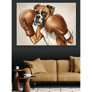 Boks Eldivenli Köpek Karikatür Dekoratif Kanvas - Mdf Ahşap Tablo
