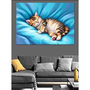 Mavilikte Uyuyan Kedi Dekoratif Kanvas - Mdf Ahşap Tablo