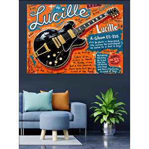 Retro Gitar İllüstrasyonu Dekoratif Kanvas - Mdf Ahşap Tablo