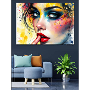 Renk Patlamalı Kadın Dekoratif Kanvas - Mdf Ahşap Tablo