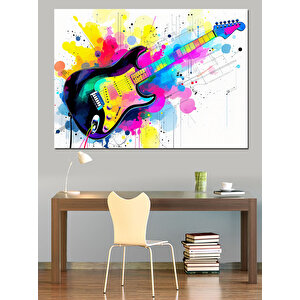 Patlayan Renkli Gitar Dekoratif Kanvas - Mdf Ahşap Tablo 70x100 cm