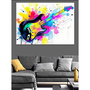 Patlayan Renkli Gitar Dekoratif Kanvas - Mdf Ahşap Tablo 70x100 cm