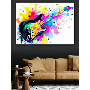 Patlayan Renkli Gitar Dekoratif Kanvas - Mdf Ahşap Tablo