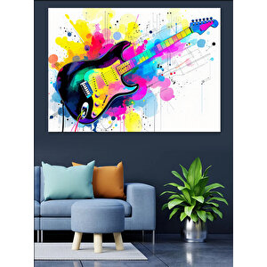 Patlayan Renkli Gitar Dekoratif Kanvas - Mdf Ahşap Tablo