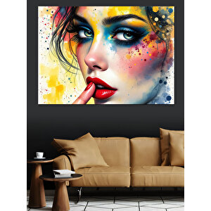Renk Patlamalı Kadın Dekoratif Kanvas - Mdf Ahşap Tablo