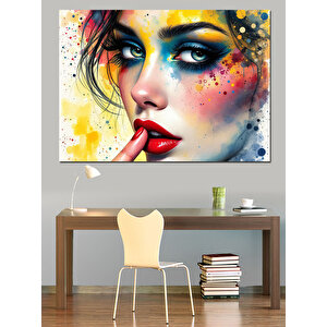 Renk Patlamalı Kadın Dekoratif Kanvas - Mdf Ahşap Tablo 100x140 cm