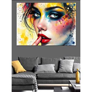Renk Patlamalı Kadın Dekoratif Kanvas - Mdf Ahşap Tablo 100x140 cm