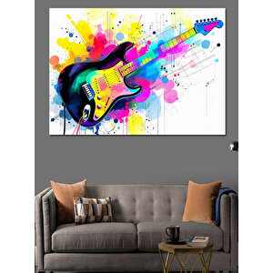 Patlayan Renkli Gitar Dekoratif Kanvas - Mdf Ahşap Tablo 100x140 cm