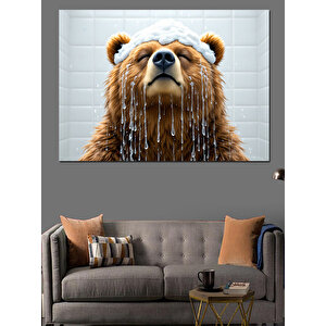 Duş Alan Ayı Dekoratif Kanvas - Mdf Ahşap Tablo 50x70 cm