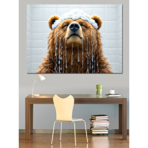 Duş Alan Ayı Dekoratif Kanvas - Mdf Ahşap Tablo 50x70 cm