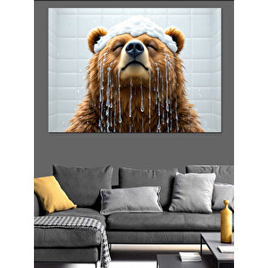 Duş Alan Ayı Dekoratif Kanvas - Mdf Ahşap Tablo 50x70 cm