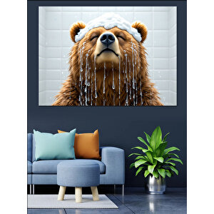 Duş Alan Ayı Dekoratif Kanvas - Mdf Ahşap Tablo