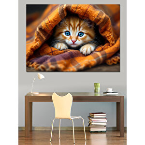 Battaniyenin Altında Kedi Dekoratif Kanvas - Mdf Ahşap Tablo