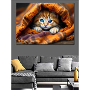 Battaniyenin Altında Kedi Dekoratif Kanvas - Mdf Ahşap Tablo