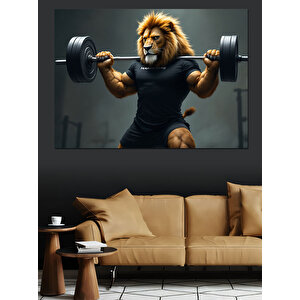 Gym Ağırlık Çalışan Aslan Dekoratif Kanvas - Mdf Ahşap Tablo