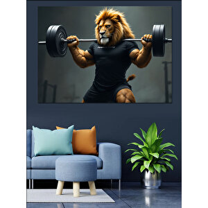 Gym Ağırlık Çalışan Aslan Dekoratif Kanvas - Mdf Ahşap Tablo