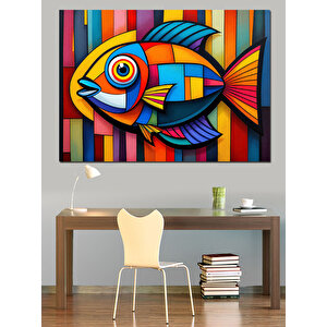 Soyut Çizgili Balık Dekoratif Kanvas - Mdf Ahşap Tablo 50x70 cm