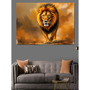 Sisli Arka Plan Aslan Portresi Dekoratif Kanvas - Mdf Ahşap Tablo 50x70 cm