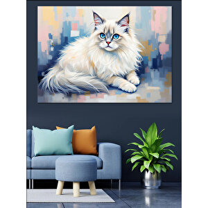 Beyaz Tüylü Zarif Kedi Dekoratif Kanvas - Mdf Ahşap Tablo