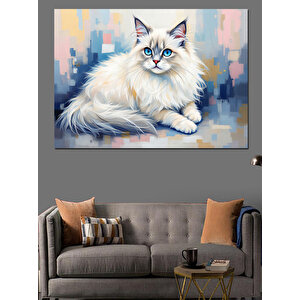 Beyaz Tüylü Zarif Kedi Dekoratif Kanvas - Mdf Ahşap Tablo