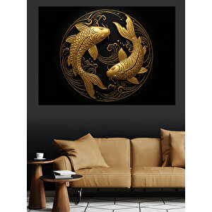 Altın Balık Döngüsü Dekoratif Kanvas - Mdf Ahşap Tablo 35x50 cm