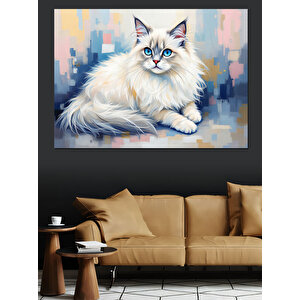 Beyaz Tüylü Zarif Kedi Dekoratif Kanvas - Mdf Ahşap Tablo 70x100 cm