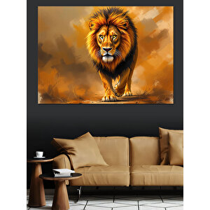 Sisli Arka Plan Aslan Portresi Dekoratif Kanvas - Mdf Ahşap Tablo