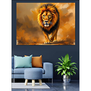 Sisli Arka Plan Aslan Portresi Dekoratif Kanvas - Mdf Ahşap Tablo 70x100 cm