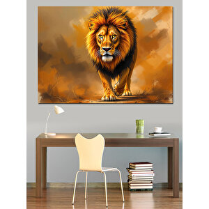 Sisli Arka Plan Aslan Portresi Dekoratif Kanvas - Mdf Ahşap Tablo 70x100 cm