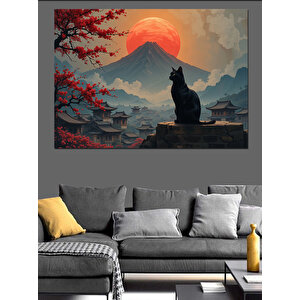 Dağlarda Güneşli Kedi Dekoratif Kanvas - Mdf Ahşap Tablo 70x100 cm