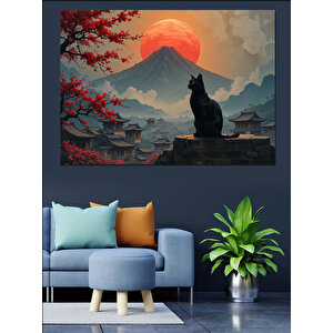 Dağlarda Güneşli Kedi Dekoratif Kanvas - Mdf Ahşap Tablo 70x100 cm