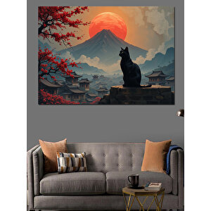 Dağlarda Güneşli Kedi Dekoratif Kanvas - Mdf Ahşap Tablo