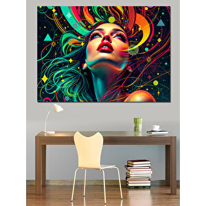 Renk Patlamalı Kadın Portresi Dekoratif Kanvas - Mdf Ahşap Tablo