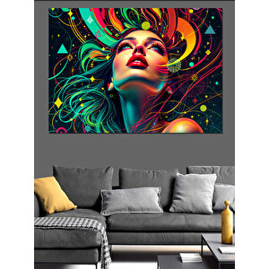 Renk Patlamalı Kadın Portresi Dekoratif Kanvas - Mdf Ahşap Tablo