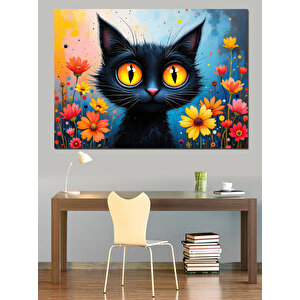 Turuncu Gözlü Kedi Dekoratif Kanvas - Mdf Ahşap Tablo 35x50 cm