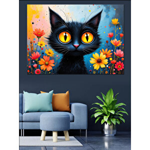 Turuncu Gözlü Kedi Dekoratif Kanvas - Mdf Ahşap Tablo