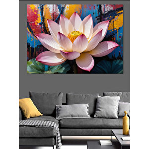 Renk Sıçramalı Lotus Dekoratif Kanvas - Mdf Ahşap Tablo 70x100 cm