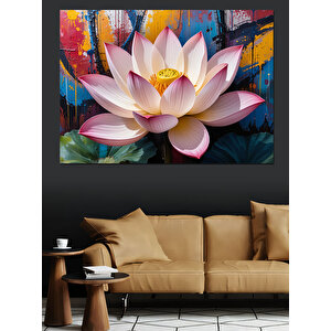 Renk Sıçramalı Lotus Dekoratif Kanvas - Mdf Ahşap Tablo 70x100 cm