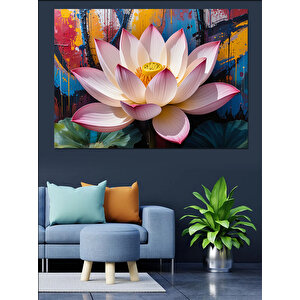 Renk Sıçramalı Lotus Dekoratif Kanvas - Mdf Ahşap Tablo